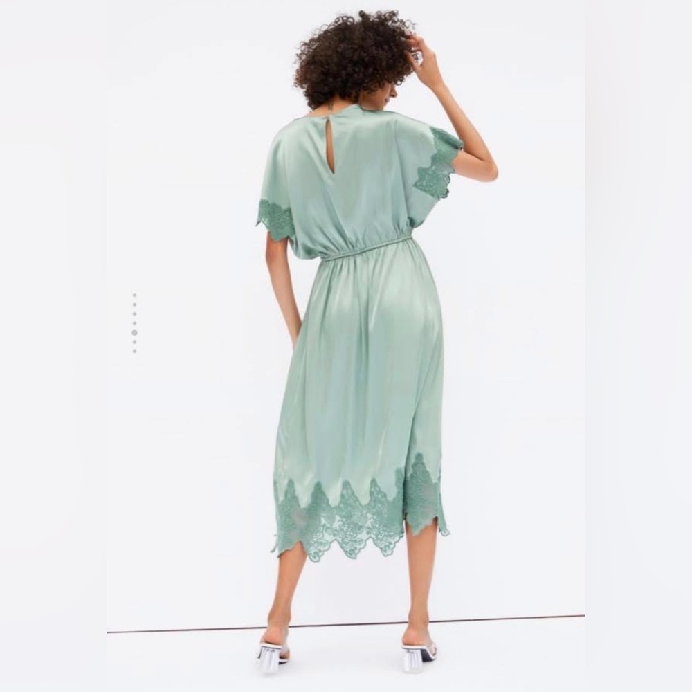 ZARA Women's Green Satin Tunic Dress Size XS - Picture 2 of 8